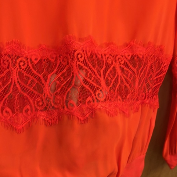 Divided red sheer and lace long sleeve blouse size small - Picture 4 of 7